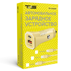 TDS TS-CAU54 Желтый ЗУ авто USB + кабель iOS Lightning (Type-C, 2400mA)